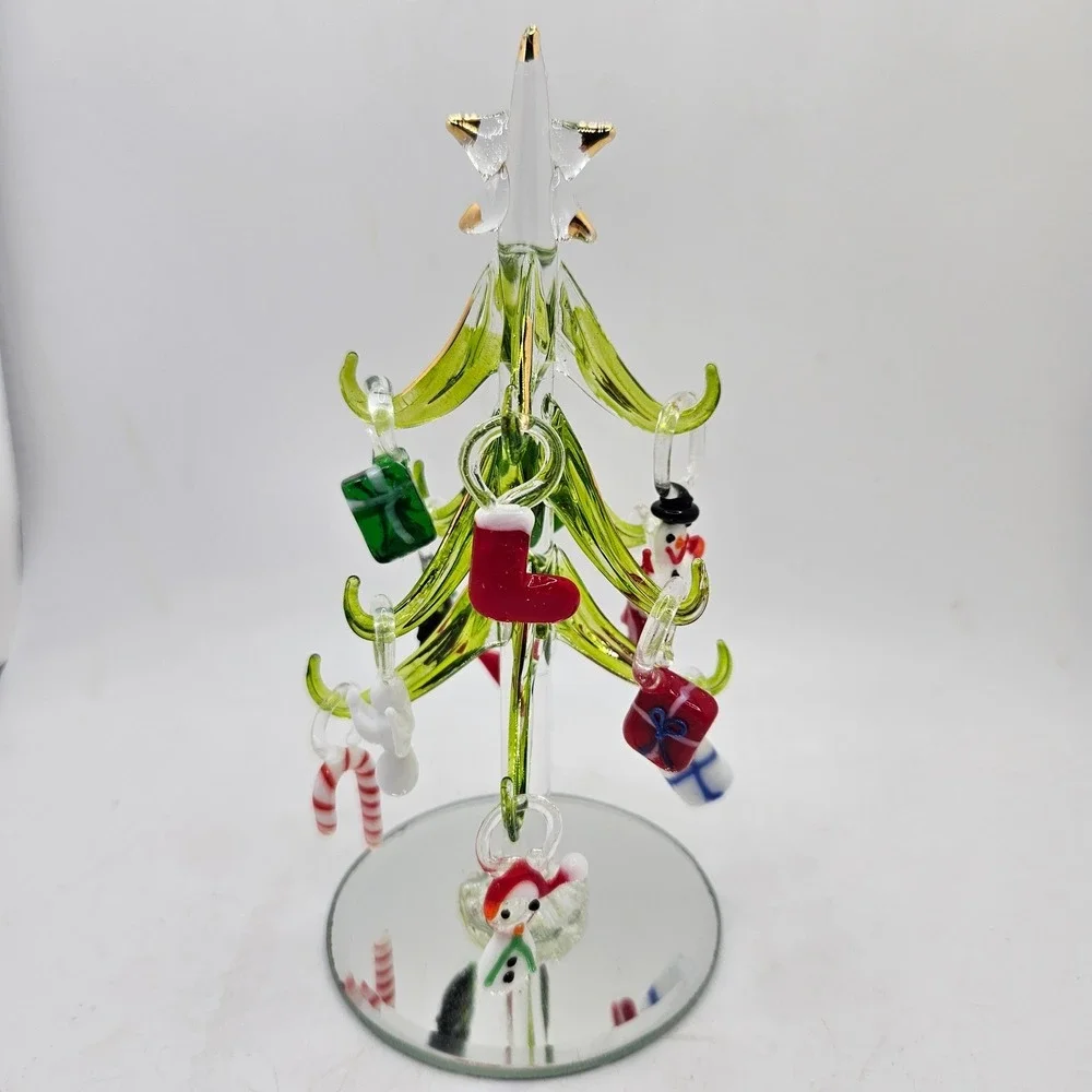 Green Crystal Glass Christmas Tree with Removable Ornaments 6